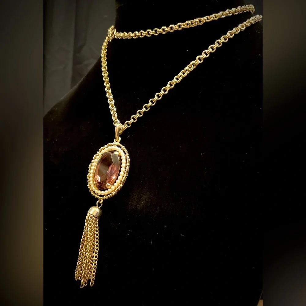 Vintage AVON rose tone stone pendant necklace - Picture 6 of 6